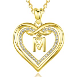 Vito 18K Gold Letter Pendant Necklaces for Women, CZ Double Heart Initial M Necklace, Dainty Infinity Alphabet Love Jewelry Gifts for Mom Wife, 18"