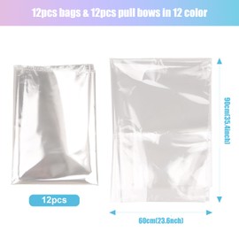 12pcs Large Cellophane Bags for Hampers with 12pcs Pull Bows,23.6 x 35.4Inch Clear Cellophane Gift Bags For Hamper Making Christmas Easter Valentine's Day Gift Baskets (Clear2, 60 * 90CM)