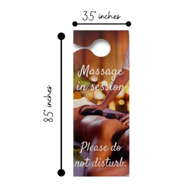 Massage In Session Door Handle Hang Sign | 5 Pack | 3.5 x 8.5" inches Large Door Hang Tag Size | Massage Therapy Supplies | Massage In Session Sign | Hot Stone Massage Design