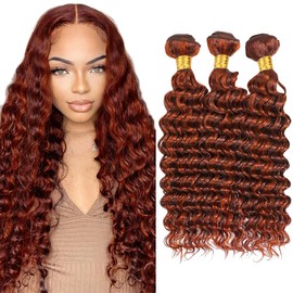 P33/350 Bundle Highlight Ginger Brown Water Wave Human Hair Bundles Two Tone Reddish Brown Mixed With 350 Orange Bundle Ombre Ocean Wave 3 Bundles 26 28 30 Inch