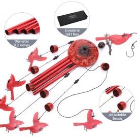 INCOK Cardinal Wind Chimes for Outside - Christmas Outdoors Cardinal Gifts Metal Inspirational Christian Windchimes with Greeting Cards Garden Decor Sympathy Memorial Yard Gifts for Christmas New Year