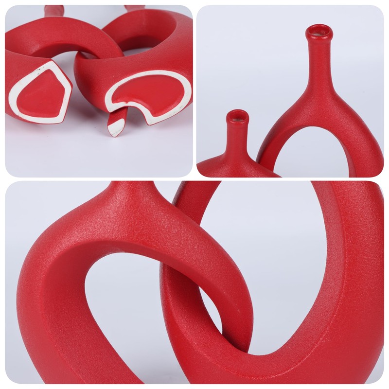 WUBIANJIE Red Ceramic Vase Set - Modern Boho Decor, Snuggle