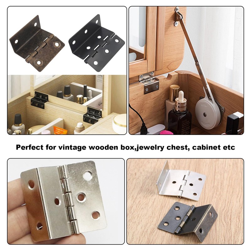 2 Pcs Vintage Hinges with 12 Screws Three Fold Retro