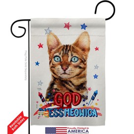 Patriotic Brown Bengal Garden Flag Set with Stand Animals Cat Kitten Meow Spoiled Paw Fur Pet Nature Farm Animal Creature Small Decorative Gift Yard House Banner Double-Sided Made In USA 13 X 18.5