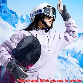 A-QMZL Winter Gloves Waterproof Warm Ski Gloves Women's Thermal Gloves Windproof Touchscreen Gloves Thickened Cold Protection Gloves for Skiing Running Cycling Motorcycle (Black)