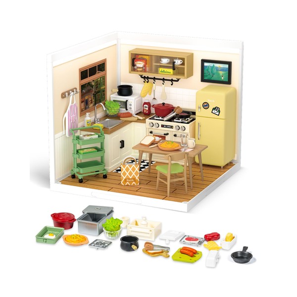 Rolife Dollhouse Kit, Miniature House, Plastic Model, Kitchen, DIY, Doll House, Figure, Accessory, Toy, Interior, Easy Assembly, Beginner, 3D Puzzle, LED Included, For Kids, Adults, Christmas,
