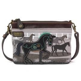 CHALA Canvas Mini Crossbody Handbag, Multi Zipper, Small Shoulder Purse Adjustable Strap - Horse - gray