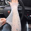 Gloritmo Women's Long Fingerless Sheer Gloves Rhinestone Elbow Length Mesh