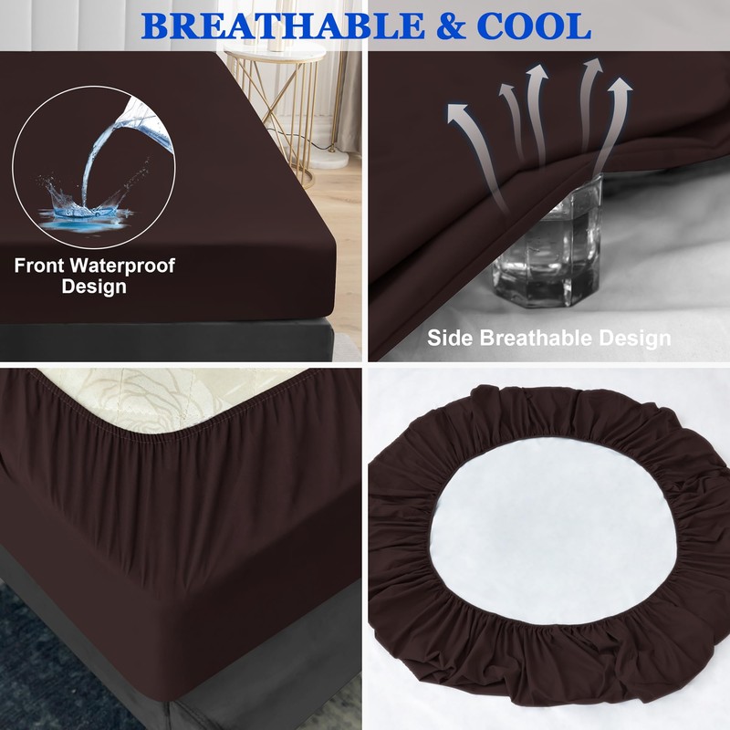 Sufdari Waterproof Mattress Protector, Small Double (4FT), 122x190cm, Brown, Microfiber,