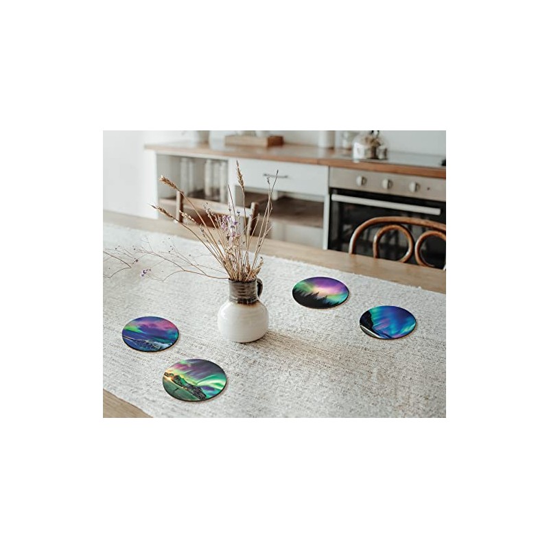 4 x Round Northern Lights Coasters - Norway Boraelis Men