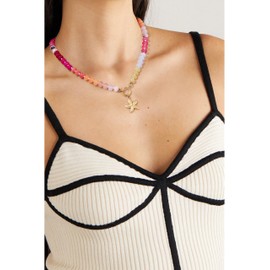 CONRAN KREMIX Rainbow Stone Bead Necklace for Women,Colorful Natural Gemstone Beaded Choker,Colourful Boho Surfer Beach Necklaces,Starfish Charm Summer Jewelry