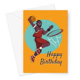 LEMON LOCO Happy Birthday Basketball Greeting Card | Basketball Player Shooting Ball Through Hoop Happy Birthday Card Hobby Birthday Card For Fan