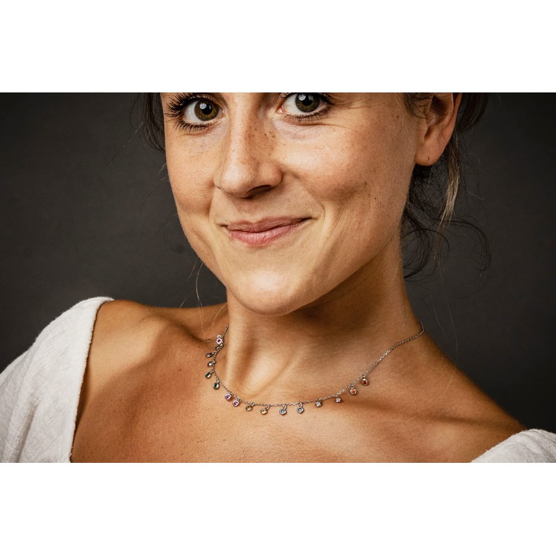 Schöner-SD Silver chain with many small pendants, Silver, Cubic Zirconia