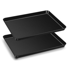 TeamFar Baking Sheets, 16” x 12” x 1”, Carbon Steel Baking Pan Cookie Sheets Tray with Coating for Home/Toaster Oven, Healthy & Non-Stick, Heat-Resistant & Easy Clean, 2 PCS