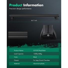 SCITOO Roof Rack Crossbar for 2011-2021 Jeep Grand Cherokee with Grooved Side Rails 2 pcs Aluminum Alloy Roof Top Cross Bar Set Rock Rack Rail(Only Fits with OEM Roof Rails)