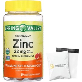 Spring Valley Zinc, zinc Gummies 22mg, Immune System Support, Zinc Supplement Gummies, Grapefruit, 60 Count - Set by Basket Goods