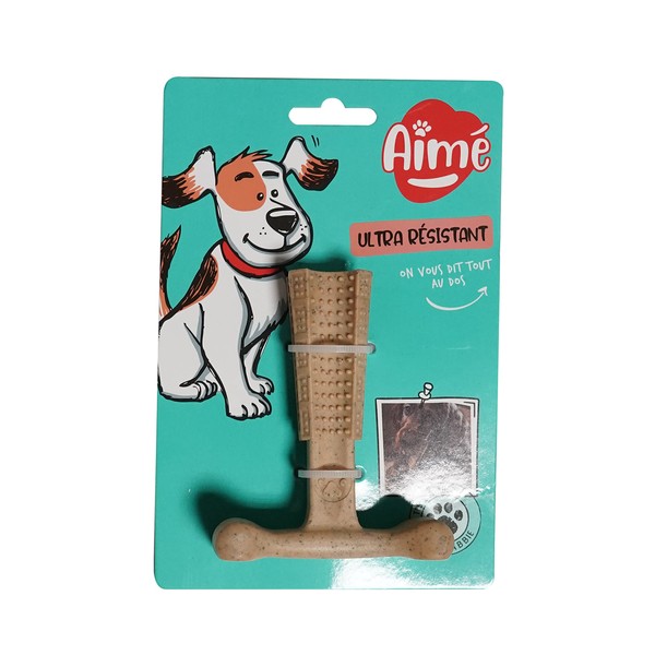Aimé | Bam-Bone Dog Toy | Chicken Flavour Dog Bone | 2-in-1 Toy | Ultra Durable and Durable | Bamboo Fibre Based | For Small Dogs | 10 cm