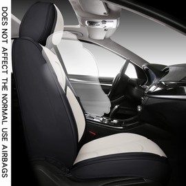 NS YOLO Full Coverage Car Seat Covers Universal Fit for Cars SUVs Pick-up Trucks with Waterproof Leatherette in Automotive Vehicle Interior Accessories (Black and White, Front Pair)