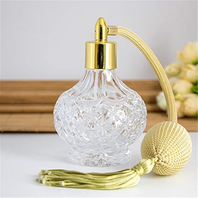 YangLand 80ml Clear Crystal Perfume Bottle Gold Long Spray Tassels