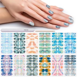 Marble Nail Polish Strips, DANNEASY 12 Sheets Nail Wraps for Women Gel Nail Strips Self Adhesive Nail Polish Stickers Fingernails Manicure Stickers for Nail Art with 1pc Nail File, Cuticle Stick