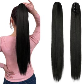 Dulchany Ponytail Extension 21" Claw Clip Hair Extensions Ponytail Long Straight Hair Extension Natural Synthetic Hairpiece for Women:_Dark Brown