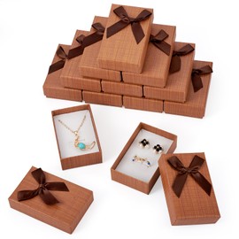 Boutigem 12 Pack Brown Cardboard Jewelry Gift Boxes Necklace Pendant Earring Bracelet Packing Boxes Empty Jewelry Storage Boxes Gift Cases for Festival Wedding Jewelry Display, 2.09 x 3.27 x 0.94 Inch