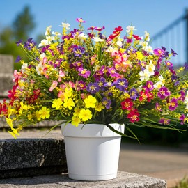 Grunyia 24 Bundles Artificial Faux Flowers Outdoor Plants for Autumn Summer Decoration,Fake Silk Realistic UV Resistant Colorful Daisy for Outside Home Porch Patio Balcony Yard Decor