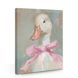 Cute Duck with Pink Bow Framed Art Paintings Wall Decor Duck Canvas Wall Art, Aesthetic Gifts And Animal Lover Prints Picture for Dining Room Girls Bedroom Living Room Farmhouse Decor 11.5x15In
