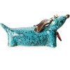 Enigma Supplies Ceramic Dachshund Statue in Teal with Wooden Heart