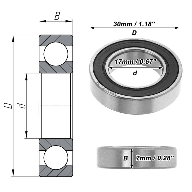 ACROPIX 6903DDU ディープグルーブボールベアリング P5 17x30x7mm 潤滑ベアリング ダブルラバーシール ブラック シルバートーン スクーター
