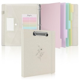 SKYDUE Clipboard Binder with Dividers,1 Inch 3 Ring Binder with Clipboard on Front for Organizer, Clipboard Folder with Pocket, Labels Office Supplies Beige