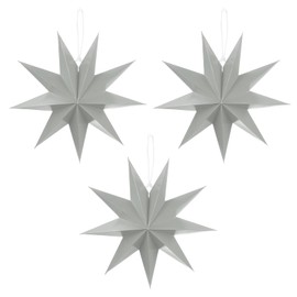 MECCANIXITY 3 Pcs Paper Star Lanterns 9-Pointed 12" Hanging Star Paper Lantern Hanging Lampshade for Christmas,Wedding,Graduation Party Supplies, Gray