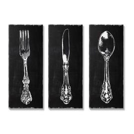 Stupell Industries Vintage Silverware Cutlery Kitchen Utensils Fork Spoon 3pc set Canvas Wall Art, Design by Carol Robinson