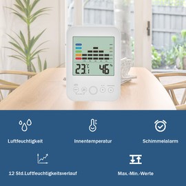 TFA Dostmann Digital Indoor Thermo-Hygrometer, 30.5046.02, Max.-Min Function, 12-Hour Humidity Gradient, Alarm in the Danger of Mould, White