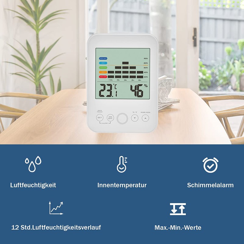 TFA Dostmann Digital Indoor Thermo-Hygrometer, 30.5046.02, Max.-Min Function, 12-Hour Humidity