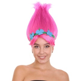 HPO Colorful Pointy Princess Troll Cosplay Costume Wig with Blue Flower Crown | Capless Cap Design to fit all head.