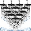Domensi 12 Pcs Soccer Plastic Tumbler with Lid and Straw