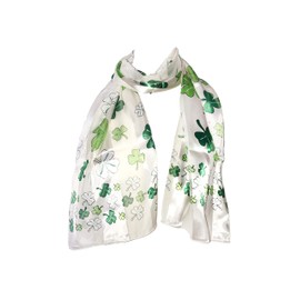Pamper Yourself Now White with Big Green Four Leaf Clover Scarf Thin Pretty Scarf
