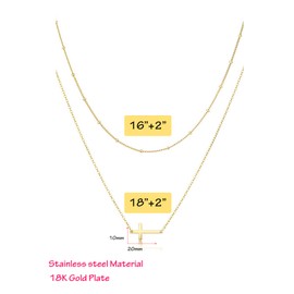 Zysta Small Cross Crucifix Necklace 14k Gold Plated Double Layered Choker Adjustable Simple Pendant Necklaces Dainty Jewelry Chain for Women Gift (Horizontal Cross)