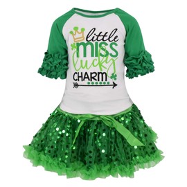 Vestido de falda con dije de la suerte para niñas grandes (2T/XS, verde), Verde, 2 Años