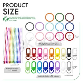 Keadic 160Pcs Rainbow Keyring Making Set Contains 1 Inch Round Spring O Rings, Metal Swivel Lobster Claw Clasps and Steel Ball Bead Hanging Chains for DIY Keychain Handbag Bag Purse