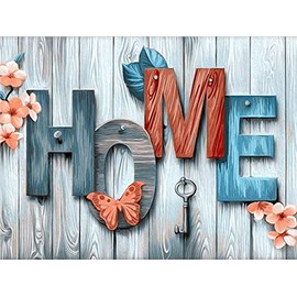 Diamond Painting Set, Picture with Sweet Home Motif and Accessories, Size Approx. 35 x 25 cm, Craft Set for Painting with Rhinestones for Children from 5 Years