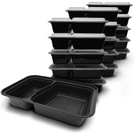 AMD Nexus [10 Pack, 32oz] 2 Compartment Plastic Meal Prep Containers - Reusable BPA Free Food Containers with Airtight Lids - Microwavable, Freezer and Dishwasher Safe