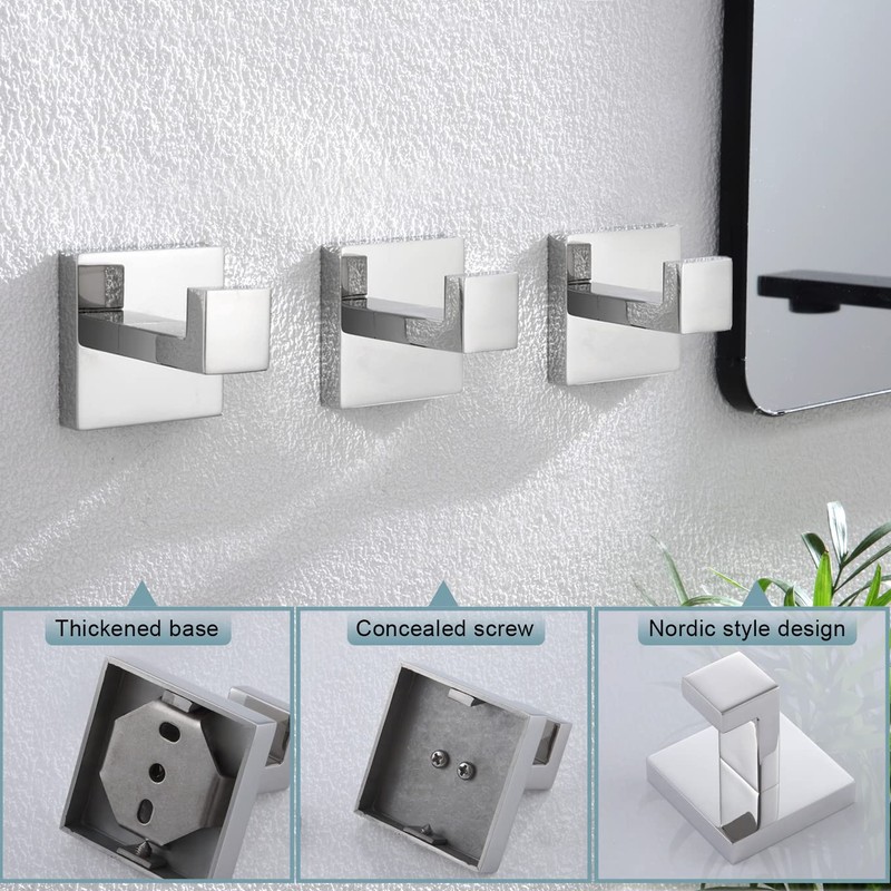 KOKOSIRI Bathoom Towel Hook Wall Mount Square Bath Robe Hook