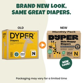 DYPER Monthly Pack Newborn Diapers Size 0 (204 Count) - Leak-Proof & Plant Based, Hypoallergenic, Fragrance Free & Ultra Absorbent Diapers Newborn for Day and Overnight Skin Protection