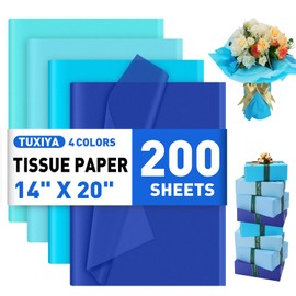 TUXIYA 200 Sheets Blue Tissue Papers for Gift Bags,14 x 20 Inch Mixed Blue Wrapping Tissue Paper Bulk for Gift Bags, Gift Wrap for Birthday Wedding Graduation DIY Crafts Holiday Flowers
