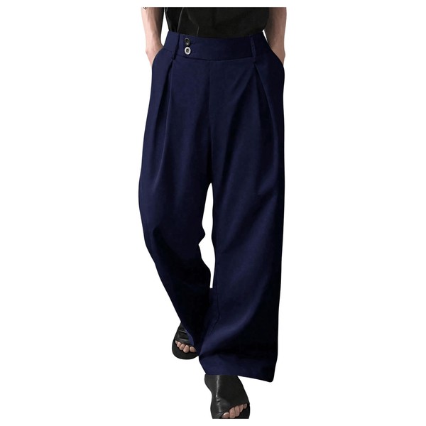 OYOANGLE Men's Pleated High Waist Wide Leg Pants Loose Fit