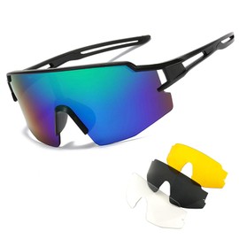 TaimeiMao Cycling glasses for men and women, with 3 interchangeable lenses, UV 400 protection, fast sunglasses, cycling glasses, sports glasses, for outdoor sports, cycling, road bike, running, golf,