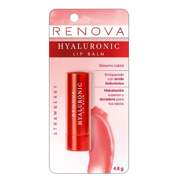 Bálsamo labial Renova, color Fresa (traslucido 4.8g), con Ácido Hialurónico