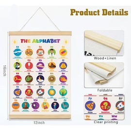 Alphabet and Numbers Poster Set for Kids - ABC and 1-100 Chart with Wooden Hanger Frames - Educational Wall Decor for Toddlers, Preschool, Kindergarten, Homeschool or Classroom, 12x16 Inch